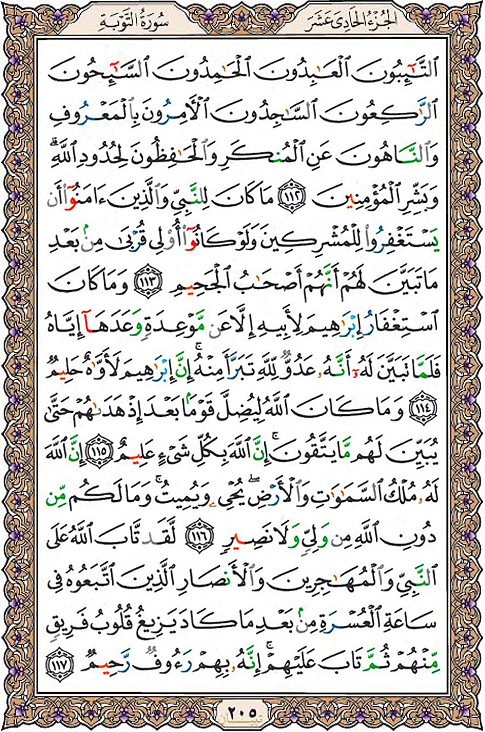 قرآن  عثمان طه با کیفیت بالا صفحه 205