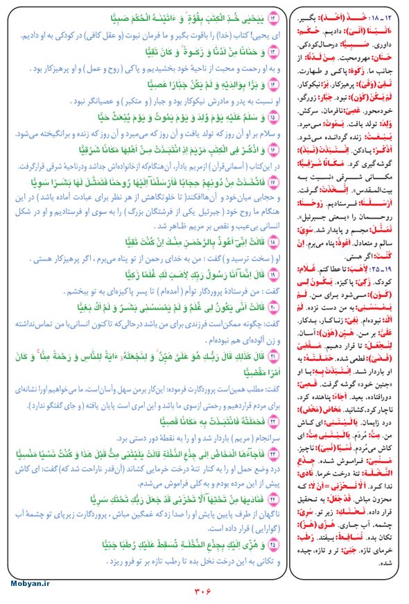 قرآن  بشیر با ترجمه و معنی بعضی از لغات صفحه 306