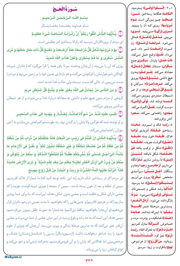 قرآن  بشیر با ترجمه و معنی بعضی از لغات صفحه 332