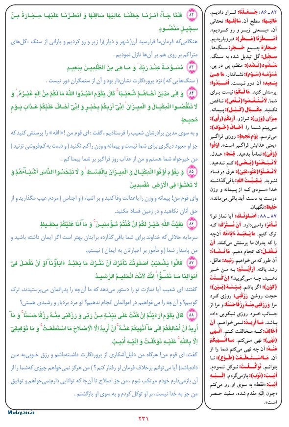 قرآن  بشیر با ترجمه و معنی بعضی از لغات صفحه 231