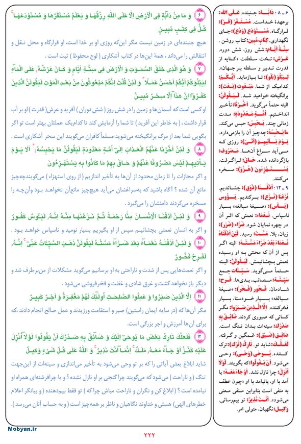 قرآن  بشیر با ترجمه و معنی بعضی از لغات صفحه 222