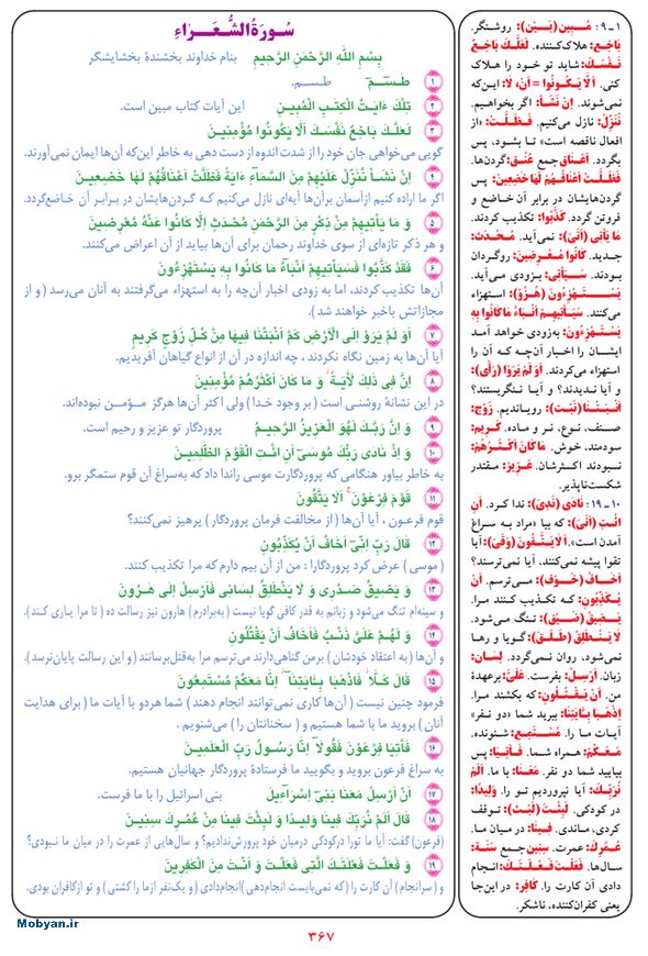 قرآن  بشیر با ترجمه و معنی بعضی از لغات صفحه 367